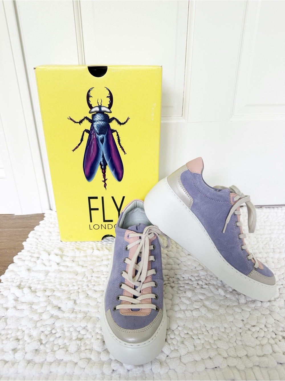 FLY LONDON suede sneakers size 37 purple pink Dublin wedge NEW IN BOX